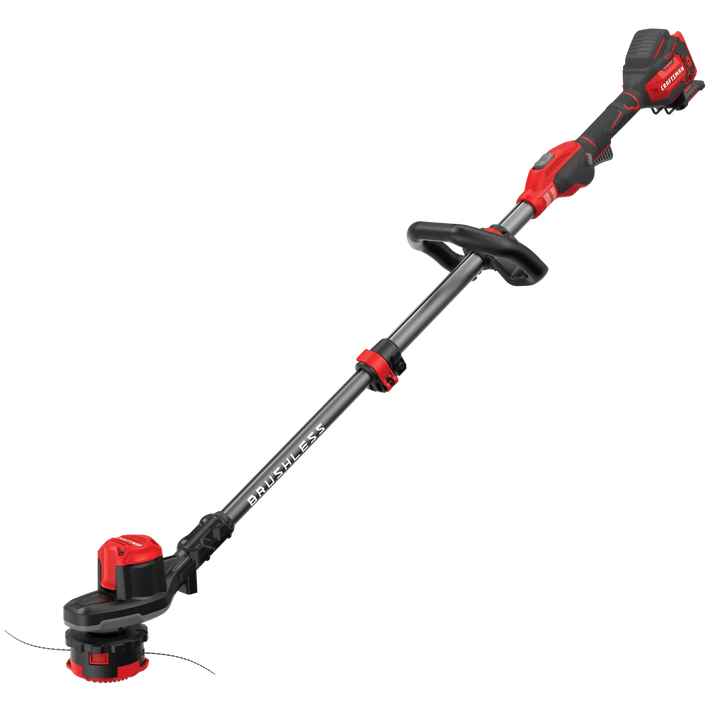 CRAFTSMAN brushless string trimmer CMCST920B, side angle, black and red, on white background.