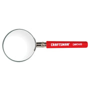 Photo of Craftsman magnifying glass with red handle, model CMMT14118, top view on white background.