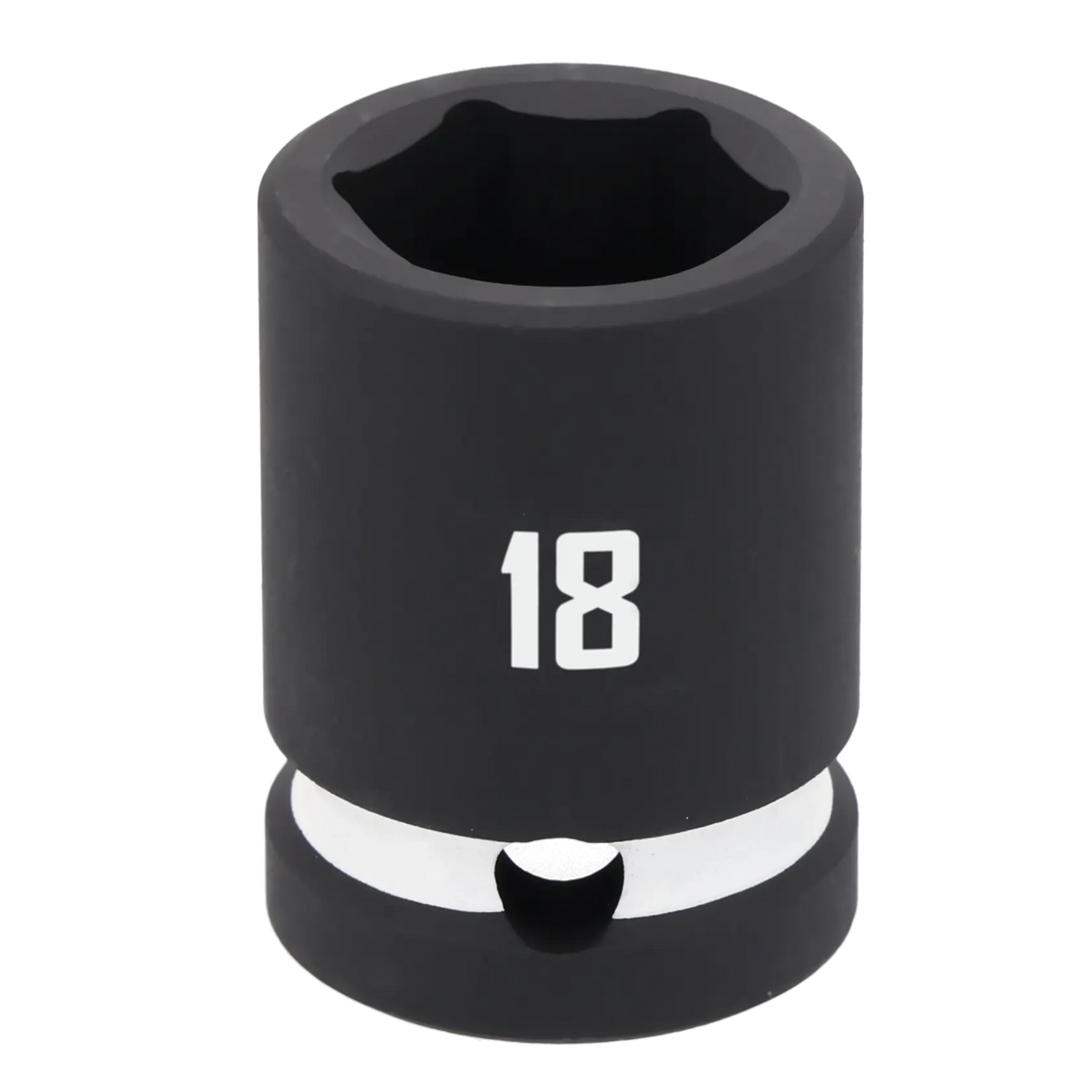 A close-up image of a black Craftsman 18mm impact socket, with the number 18 clearly marked on the side.
